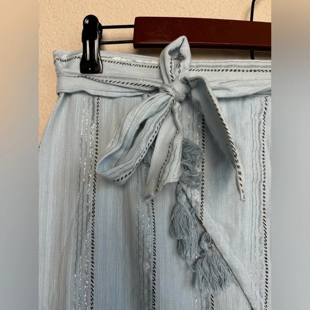 RAGA Anthropologie Baby Blue and Metallic Silver Skyla Tassel Wrap Look …
